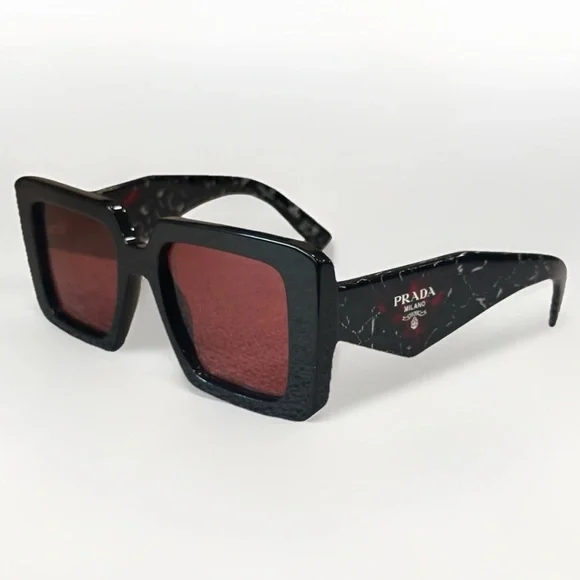 Prada Women\'s Silver and Red Sunglasses Prada Y2K Sport Aviator Mirrored Red & White Sunglasses  main image 2